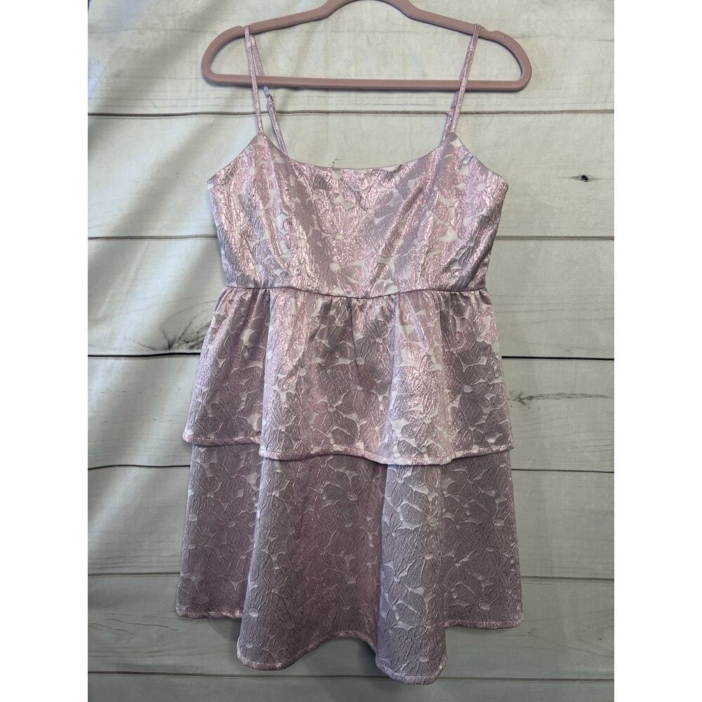 CEC Womens Pink Metallic Floral Brocade Tiered‎ Mini Dress Size M